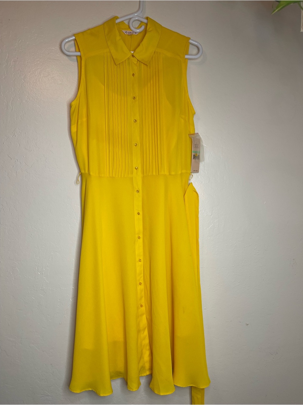 Nanette Lepore Sleeveless Pleated Bodice Collared Yellow Midi Dress NWT Size 8